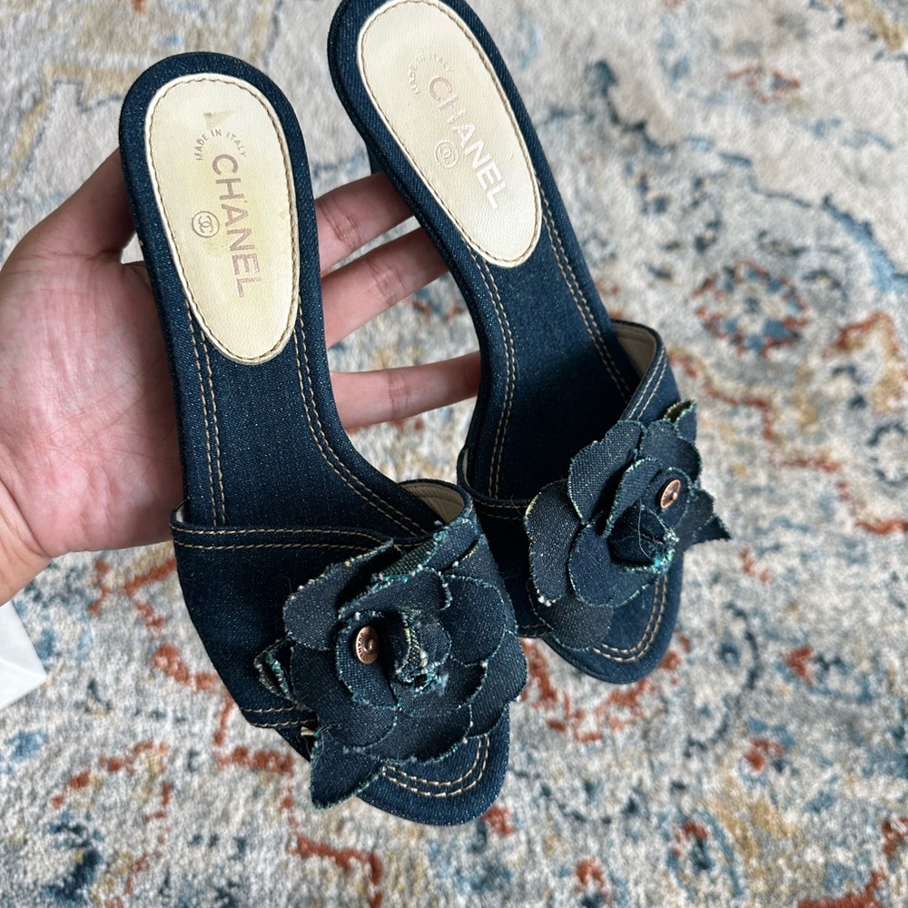Chanel Denim Camellia Mule